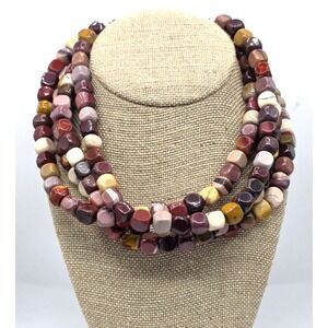 Mookaite Jasper Nugget Necklace 4-Strands Genuine Pearls 16-17.25" Sterling 925